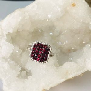 American Arizona Anthill Garnet and Natural White Zircon Cluster Ring
